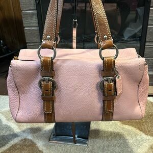 Coach Vintage Pink Rose Pebbled Leather Bag with Brown Handles